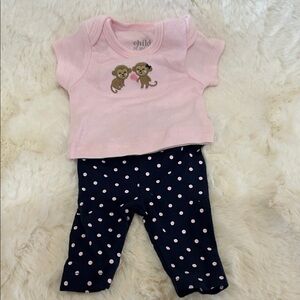 Carters Pink Monkey Tee and Polka Dot Pants Set. NWOT